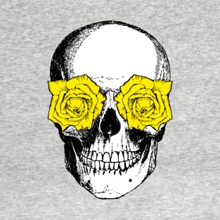 Skull and Roses | Skull and Flowers | Skulls and Skeletons | Vintage Skulls | Yellow Roses | T-Shirt